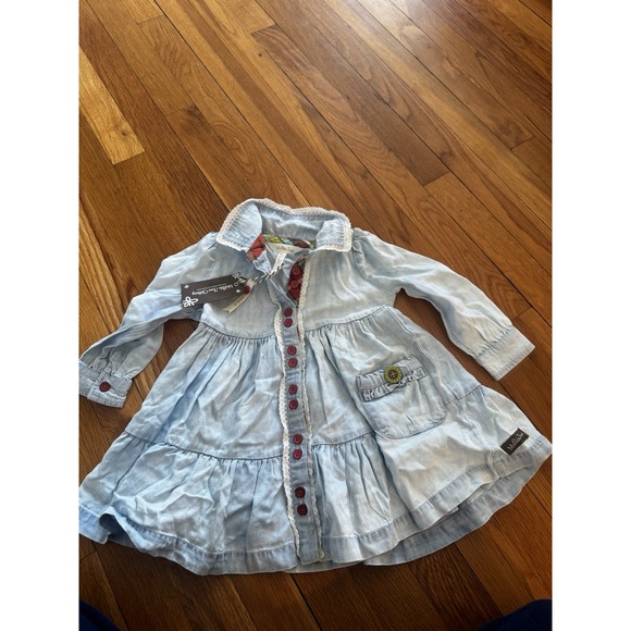 Matilda Jane Heart to Heart Walk the Line Girls' Chambray Tiered Dress Sz 2  NWT